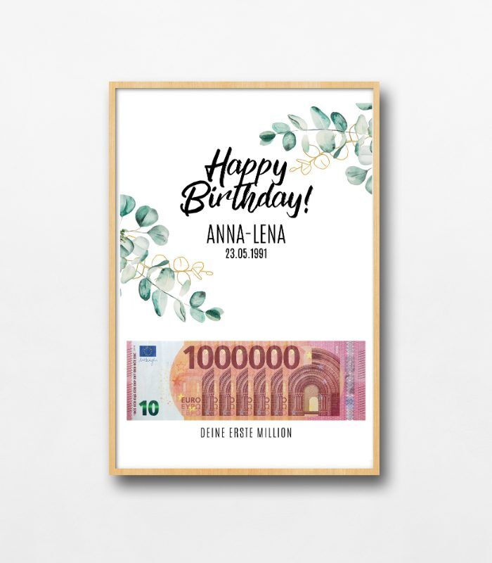 Geldgeschenk zum Geburtstag mit dem Text "Deine erste Million" zum ausdrucken und personalisieren.