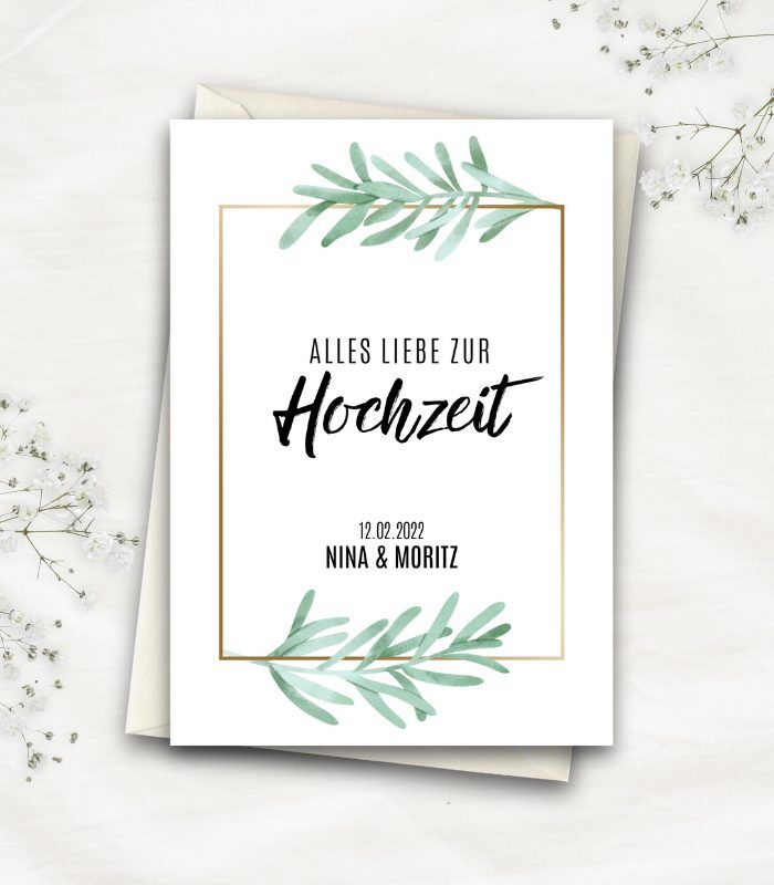 Hochzeitskarte zum Ausdrucken und Personalisieren.
