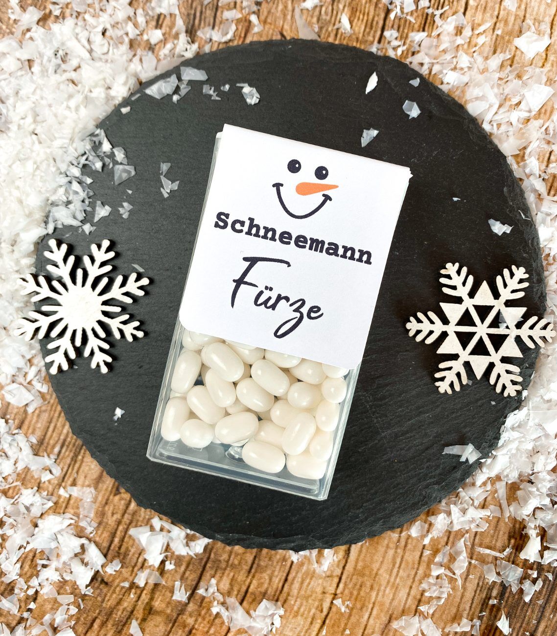 Printable Geschenkidee „Schneemann-Fürze“ – lustige Druckvorlage für Tic-Tac-Verpackung zum Ausdrucken