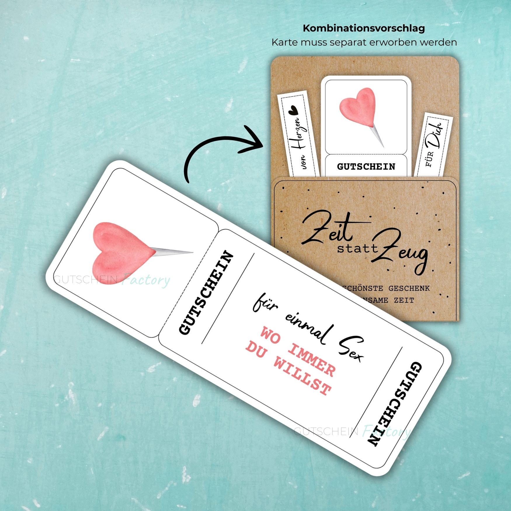Gutschein für Paare zum Ausdrucken. Auf dem Gutschein steht "für einmal Sex wo immer du willst"