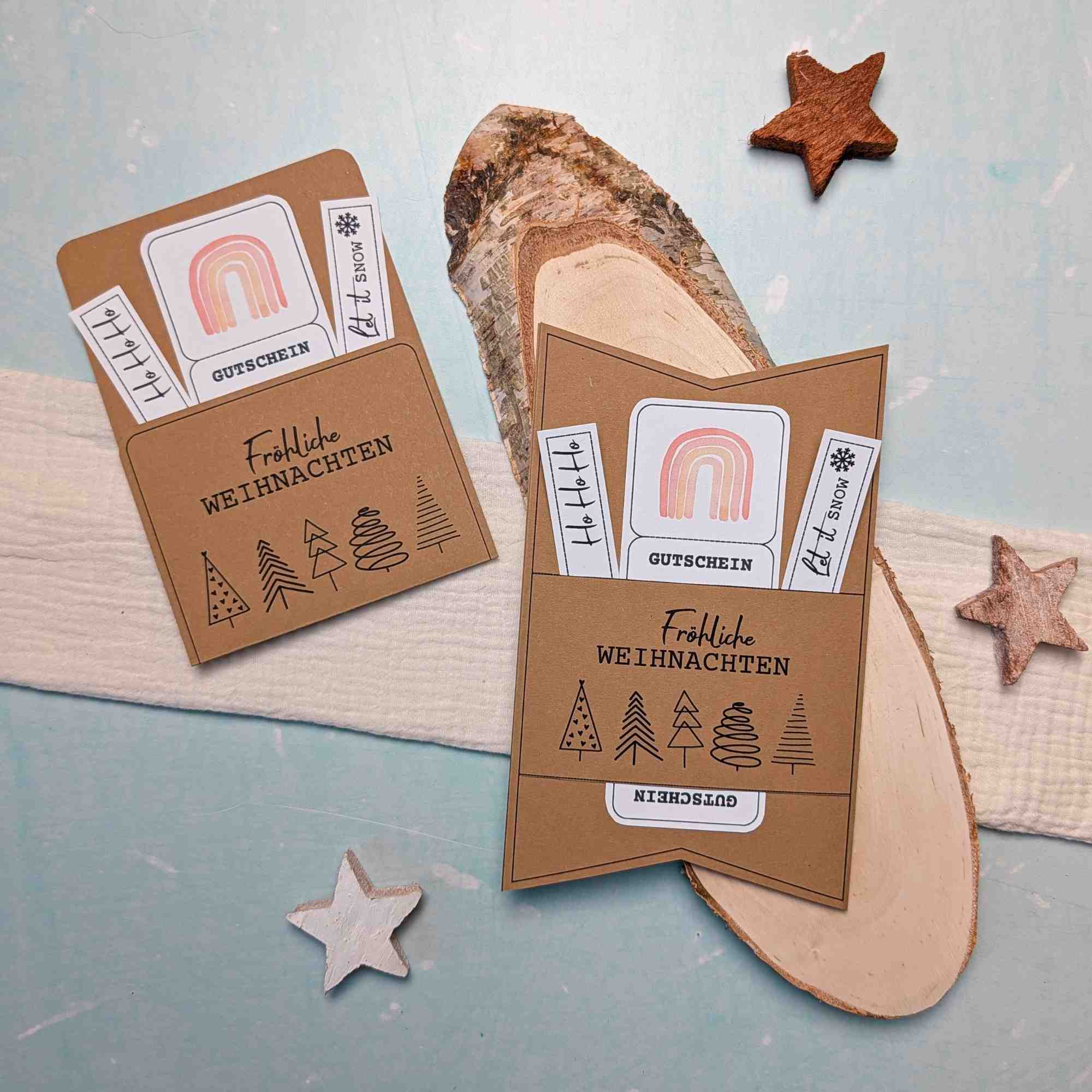 S-Weihnachten Gutscheinkarte Gutscheinhülle Druckvorlage Gutschein Weihnachten verpacken. Druckvorlage für eine Gutscheinkarte bzw. Gutscheinhülle, auf der steht „Fröhliche Weihnachten“.